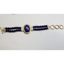 Load image into Gallery viewer, LAPIS LAZULI Bead Bracelet. 75 ctw in Gold Tone Link. 7"-9"