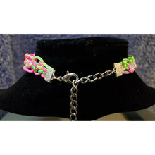 Load image into Gallery viewer, Rainbow Nylon Choker, Adjustable to 14" with Iridescent "Dragon Scale" Charms, Stainless Steel Chain