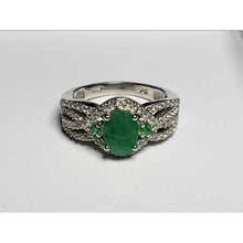 Load image into Gallery viewer, Size 7 Socoto Emerald &amp; Zircon Ring (2.1 ctw) in Platinum over Sterling Silver