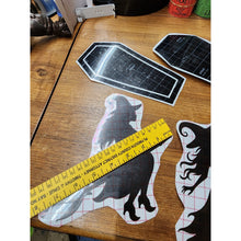 Load image into Gallery viewer, Set of 4 Vinyl Decals Sticker for Halloween Decorations. 2 Witches, 2 Coffins