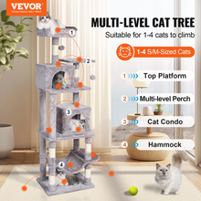 Load image into Gallery viewer, VEVOR Cat Tree 63&quot; Cat Tower with 2 Cat Condos Sisal Scratching Post Light Grey