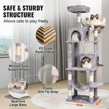 Load image into Gallery viewer, VEVOR Cat Tree 63&quot; Cat Tower with 2 Cat Condos Sisal Scratching Post Light Grey