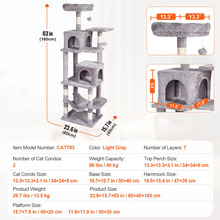 Load image into Gallery viewer, VEVOR Cat Tree 63&quot; Cat Tower with 2 Cat Condos Sisal Scratching Post Light Grey