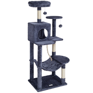 VEVOR Cat Tree 56.2" Cat Tower with Cat Condo Sisal Scratching Post Dark Grey