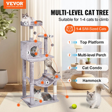 Load image into Gallery viewer, VEVOR Cat Tree 56.2&quot; Cat Tower with Cat Condo Sisal Scratching Post Light Grey