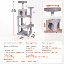 Load image into Gallery viewer, VEVOR Cat Tree 56.2&quot; Cat Tower with Cat Condo Sisal Scratching Post Light Grey