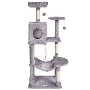 VEVOR Cat Tree 56.2" Cat Tower with Cat Condo Sisal Scratching Post Light Grey