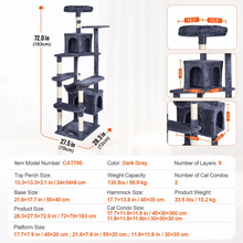 Load image into Gallery viewer, VEVOR Cat Tree 72&quot; Cat Tower with 2 Cat Condos Sisal Scratching Post Dark Grey