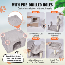 Load image into Gallery viewer, VEVOR Cat Tree 72&quot; Cat Tower with 2 Cat Condos Sisal Scratching Post Light Grey