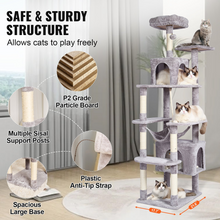 Load image into Gallery viewer, VEVOR Cat Tree 72&quot; Cat Tower with 2 Cat Condos Sisal Scratching Post Light Grey