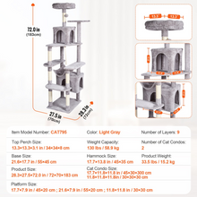 Load image into Gallery viewer, VEVOR Cat Tree 72&quot; Cat Tower with 2 Cat Condos Sisal Scratching Post Light Grey