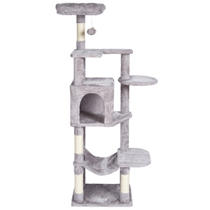 VEVOR Cat Tree 60.6" Cat Tower with Cat Condo Sisal Scratching Post Light Grey