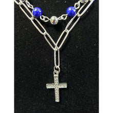 Load image into Gallery viewer, Lapis Lazuli &amp; Stainless Steel Bracelet, 25 ctw, 7.5" w Austrian Crystal Cross