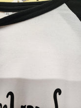 Load image into Gallery viewer, Collar tag showing size XL on black and white raglan