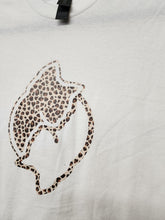 Load image into Gallery viewer, Close-up of leopard spot pattern cat graphic and Gildan Heavy Cotton collar label
