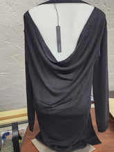 Load image into Gallery viewer, Back view on mannequin of size M sweater showing open draped cowl back
