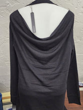 Load image into Gallery viewer, Back view on mannequin of size S sweater showing open draped cowl back