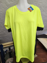Load image into Gallery viewer, Front view on mannequin of Blue Generation neon yellow and black tee size 3XL
