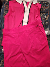 Load image into Gallery viewer, Angled flat lay view of Belyn Key raspberry golf set
