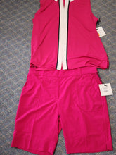 Load image into Gallery viewer, Full 2-piece set flat lay of Belyn Key sleeveless top and matching raspberry trouser shorts