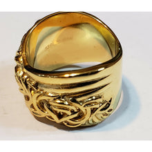 Load image into Gallery viewer, Size 7 Artisan Design Engraved on ION Plated Yellow Gold Stainless Steel Ring