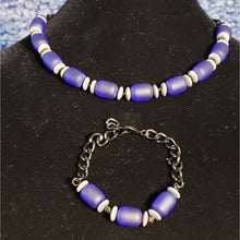 Load image into Gallery viewer, Blue Czech Glass &amp; Black Chain Set. Bracelet &amp; 16"