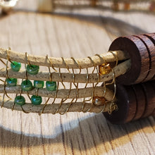 Load image into Gallery viewer, Genuine Leather Bracelet with Wood Beads, Wire &amp; G