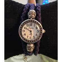 Load image into Gallery viewer, Genuine Navy Blue Leather Triple Wrap Strada Watch / Bracelet, Adjustable with Lobster Claw Clasp.