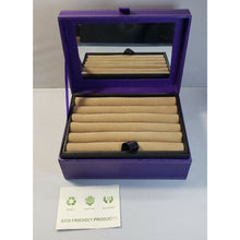 Load image into Gallery viewer, Purple Faux Leather 5" x 7" 2 Tier Jewelry Storage Box, Tan Felt Interior with