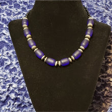 Load image into Gallery viewer, Hand Knotted, Blue Czech Glass 16" Short Necklace.