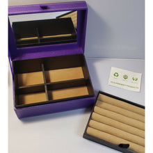 Load image into Gallery viewer, Purple Faux Leather 5" x 7" 2 Tier Jewelry Storage Box, Tan Felt Interior with