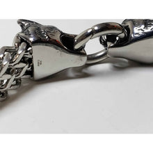 Load image into Gallery viewer, Double Wolf Head, Stainless Steel 8.5" Unisex Bracelet, Hinge Ring Clasp