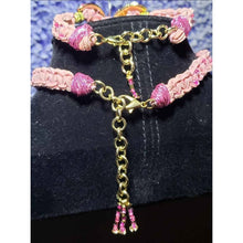 Load image into Gallery viewer, Genuine Pink Leather Set with Austrian Crystal &amp; Stainless Steel Butterfly. Choker &amp; Bracelet, adjus