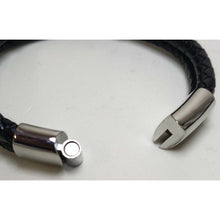 Load image into Gallery viewer, Men's Genuine Black Leather &amp; Oxidized Stainless Steel Bracelet w Agate &amp; Lion