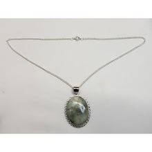 Load image into Gallery viewer, AQUAMARINE QUARTZ, 65+ ct Pendant. 2&quot; Drop On 18&quot; Silvertone Necklace