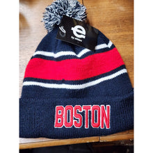 Load image into Gallery viewer, E by Elidan Beanie, Embroidered BOSTON, Red, White &amp;Blue Winter Hat w/ Pom NWT