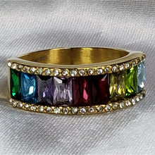 Load image into Gallery viewer, Size 9 Multi Color Simulated Sapphire, in Ion Plat