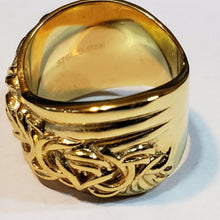 Load image into Gallery viewer, Size 7 Artisan Design Engraved on ION Plated Yellow Gold Stainless Steel Ring