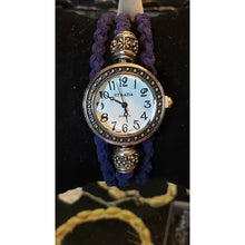 Load image into Gallery viewer, Genuine Navy Blue Leather Triple Wrap Strada Watch / Bracelet, Adjustable with Lobster Claw Clasp.