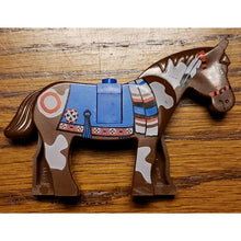 Load image into Gallery viewer, LEGO Part-4493c01px2 VG Horse w/ Blue Blanket Right Side Red Circle Pattern 6766