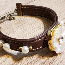 Load image into Gallery viewer, Leather Strap Bracelet with Acrylic Flower, Pearl