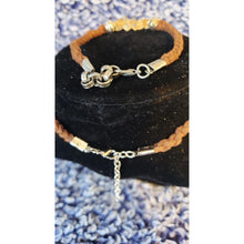 Load image into Gallery viewer, Golden Quartz Gemstone &amp; Genuine Brown Leather Set. Choker, Bracelet &amp; Earrings. Fully adjustable