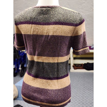 Load image into Gallery viewer, Kathie Lee Knit Top Shirt Womens Small Short Sleeve Stripe Green Purple Metallic