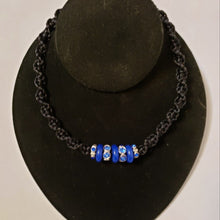 Load image into Gallery viewer, Hand Crafted Black Nylon "Twist Braid" Necklace with Carved Blue Jade &amp; Austrian