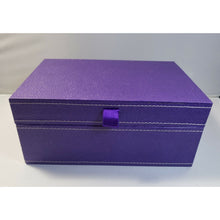 Load image into Gallery viewer, Purple Faux Leather 5" x 7" 2 Tier Jewelry Storage Box, Tan Felt Interior with