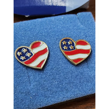 Load image into Gallery viewer, Vtg. Avon Goldtone Red White Blue Patriotic Flag Heart of America Earrings (O-4)