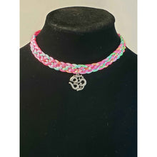 Load image into Gallery viewer, Rainbow / Multi Color Nylon Choker with Metal Om (Aum), Adjustable 12"-13.5" with Silvertone Chain