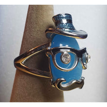 Load image into Gallery viewer, Size 8 Simulated Blue Cat's Eye 7.4 ctw, White Austrian Crystal, Enameled, Stainless Steel Ring