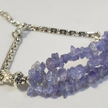 Load image into Gallery viewer, Natural Tanzanite &amp; Silver Plated Flat Chain Bracelet. Triple Strand, Adjustable