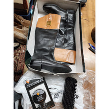 Load image into Gallery viewer, Ralph Lauren Jaden Black and Tan Riding Boot 6.5 With Polish, Brush &amp; Box